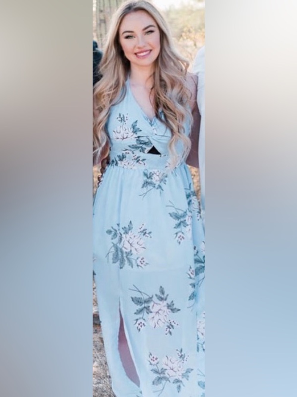Light Blue Floral V-Neck Wrap Women’s Dress